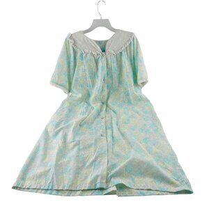 vintage Serenity House Dress size 38 XL Floral Mumu Nightgown Pastel Snap Button